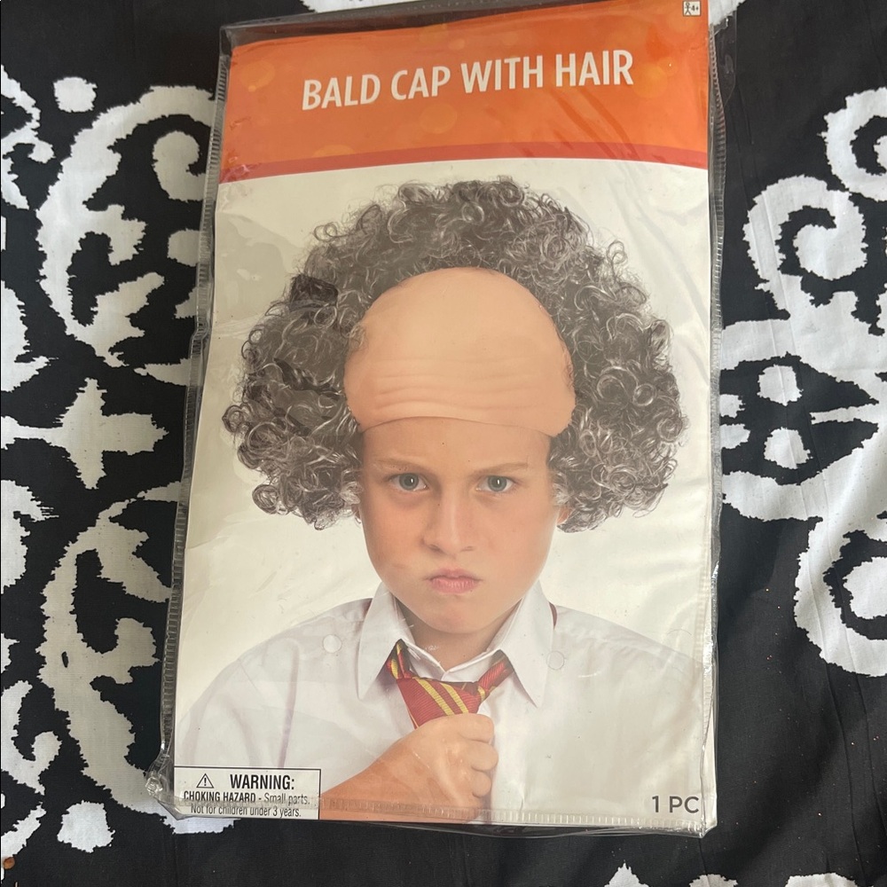 Bald Cap with Curly Gray Hair